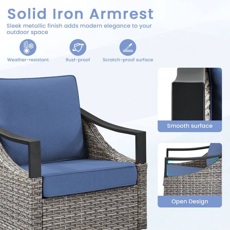 Pocassy 6-Piece Outdoor Patio Sofa Swivel Glider Chairs with Ottoman