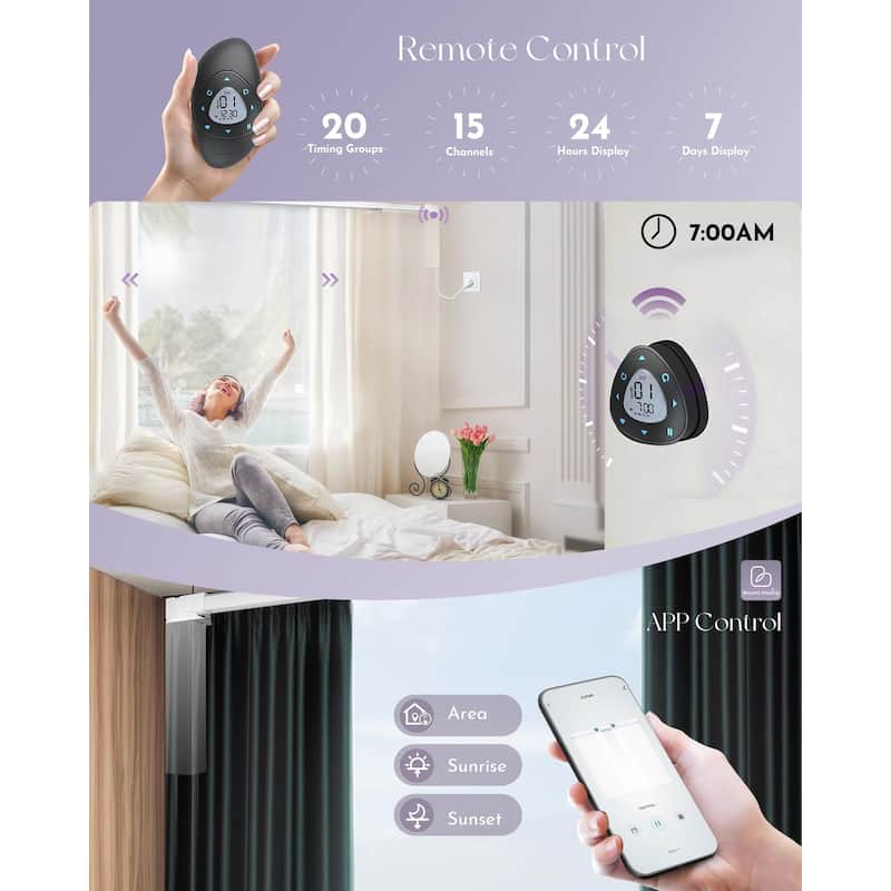Smart Curtain System, Retractable Motorized Curtain Rail Compatible with Alexa Google (77" to 141" Width),White