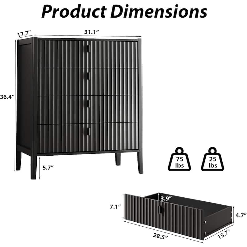 Modern Dresser, Fluted Wood Chest with Deep Drawers for Bedroom, Living Room
