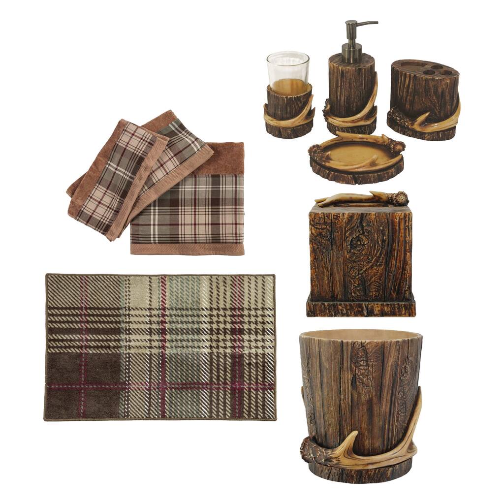HiEnd Accents Antler 10 PC Bath Accessary and Forest Pines Towel Set - Multi