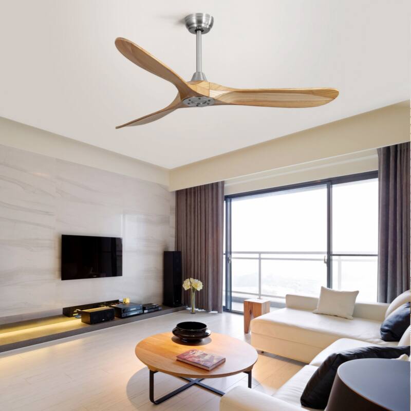 60 Inch Outdoor Ceiling Fan Without Light 3 Solid Wood Blade with DC Motor Remote Control - Brushed Nickel