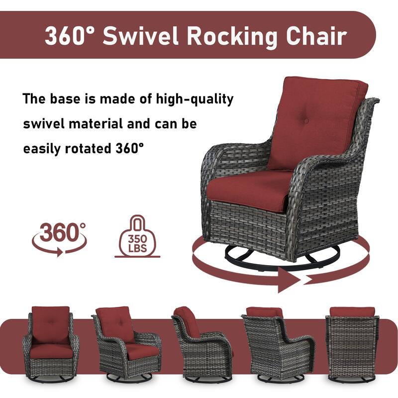 Outdoor Swivel Chairs with Loveseat Coffee Table Grey-Red - Grey