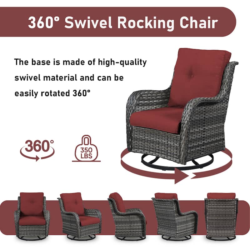 Pocassy Outdoor Wicker Glider Swivel Club Chairs (Set of 2)