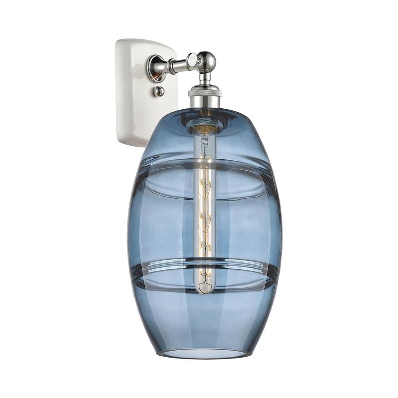 Innovations Lighting 516-1W-11-8 Vaz Sconce Vaz 11" Tall Wall Sconce - White Polished Chrome / Princess Blue