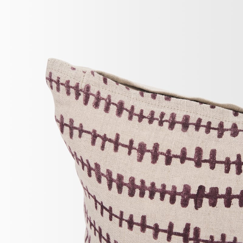 Jenna Beige w/ Merlot Print Linen Lumbar Decorative Pillow Cover