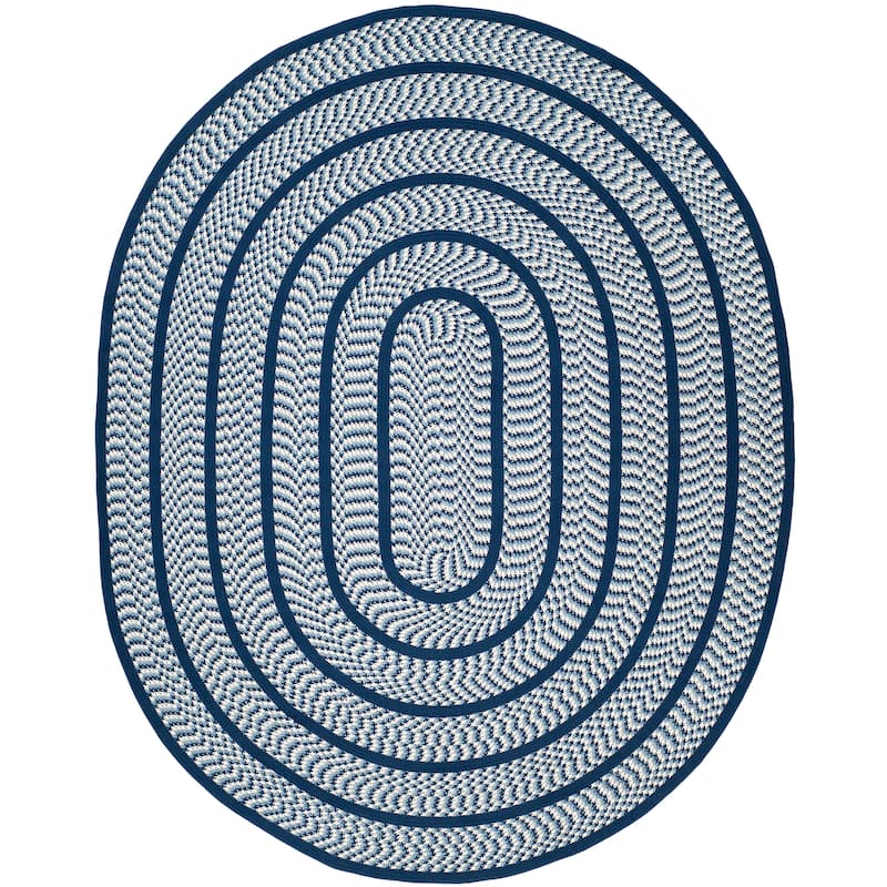 SAFAVIEH, Handmade Braided Jinela Country Rug - 8' x 10' Oval - Ivory/Navy