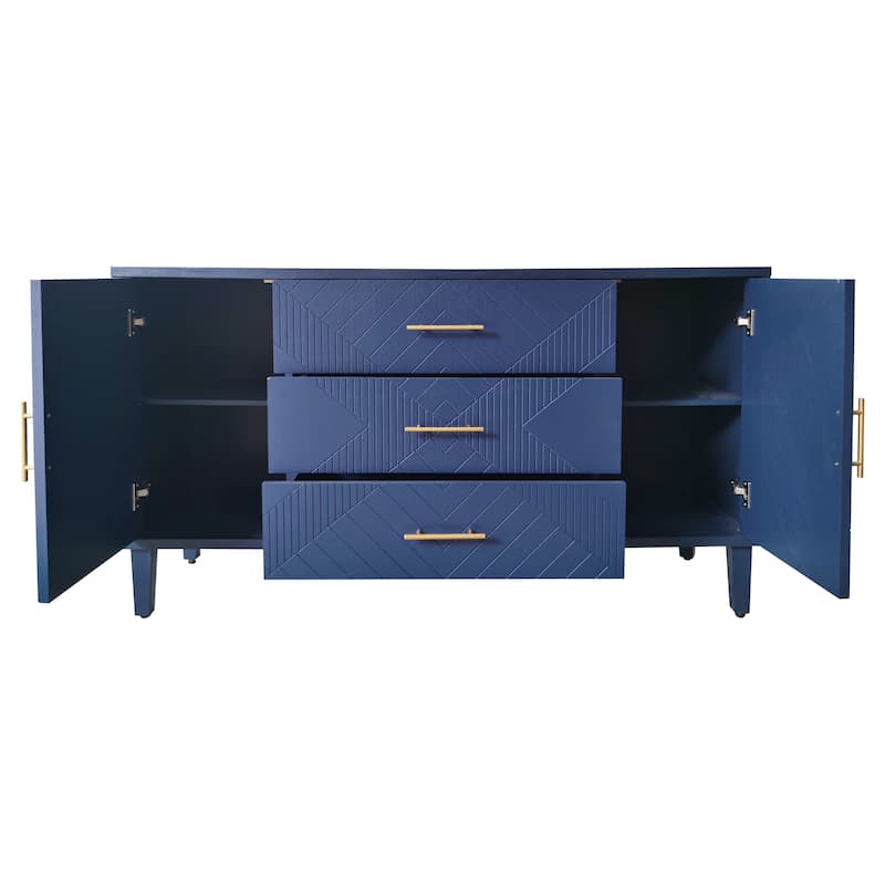 2-Doors Carved Effect Sideboard with 3 Drawers and Adjustable Shelf