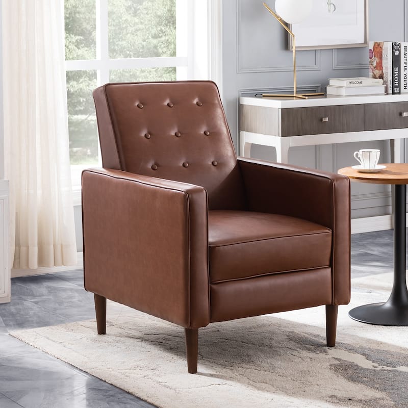 Roomfitters Push-Back Recliner Chair with Button Tufting and Tapered Wood Legs, Lounge Accent Chair for Living Room