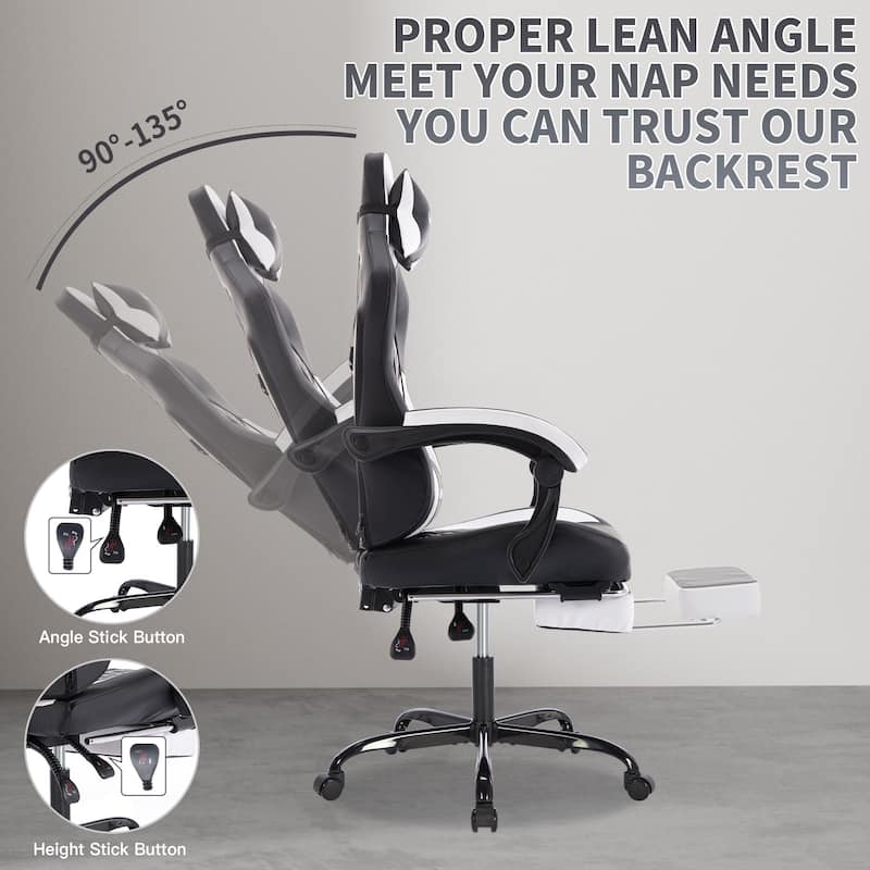 Gaming Chair with Massage,Ergonomic PC Gaming Chair with Footrest Comfortable Headrest and Lumbar Support,High Back