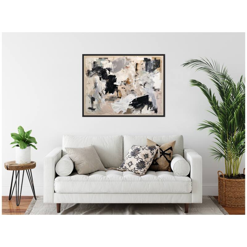 Kate and Laurel Expressive Tonal Neutral Abstract by The Creative Bunch Studio Framed Canvas Wall Art Print