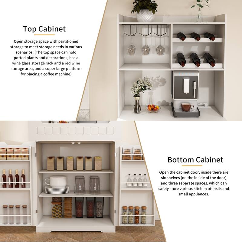 Anmytek White Pantry Cabinet Kitchen Storage Organizer with Wine Rack and Drawer
