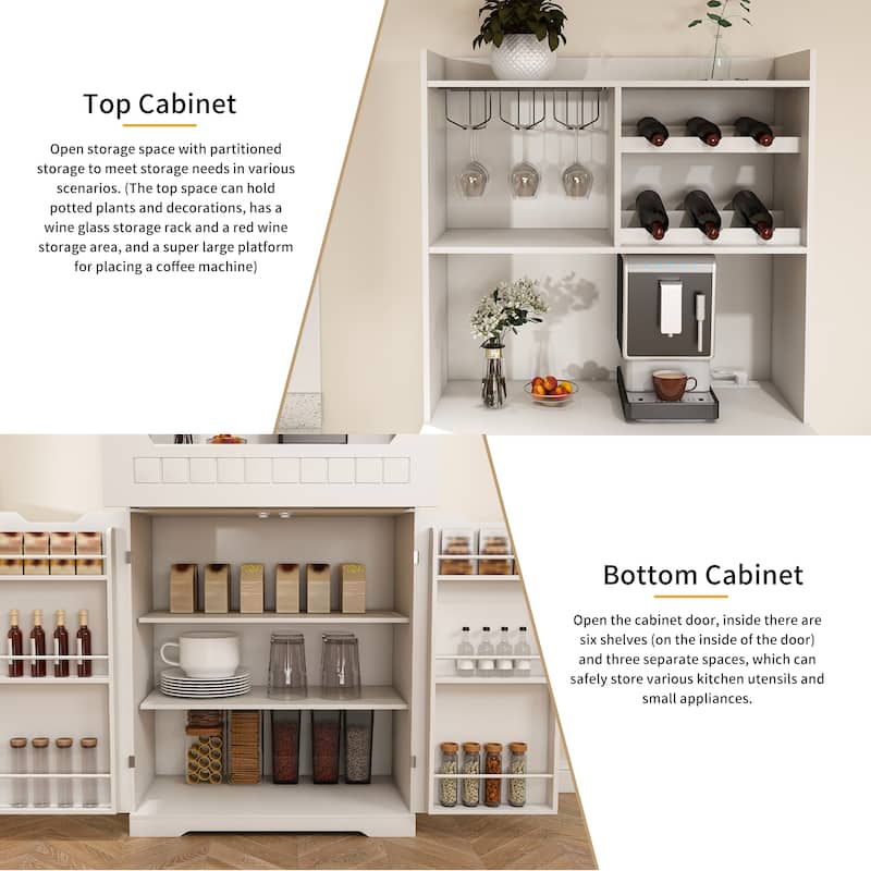 Modern Farmhouse Kitchen Storage Sideboard with 2 Drawers & Barn Doors, Coffee Bar Station or Liquor Cabinet