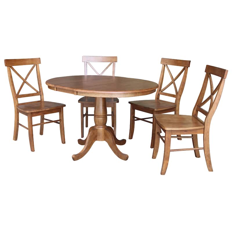 36" Round Extension Dining Table with 4 Chairs - Distressed Oak