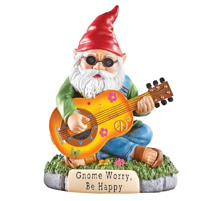 Hand-Painted Gnome Worry, Be Happy Garden Statue - 6.75 x 9.25 x 5