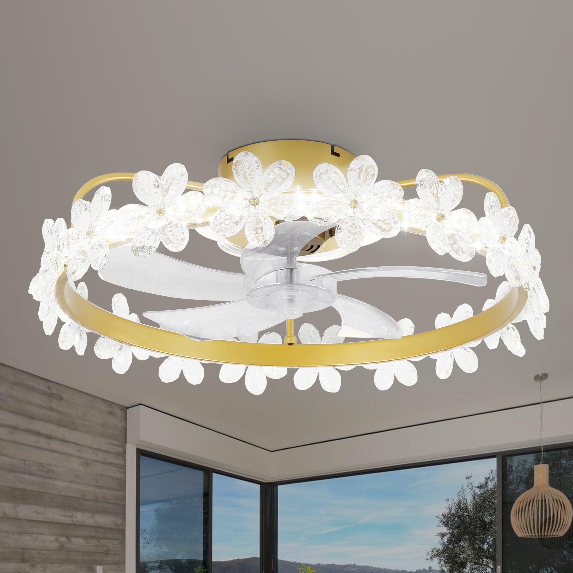 Cusp Barn Modern 22-in Flush Mount Ceiling Fan with Lights and Smart APP Remote Control, Low Profile LED Dimmable Ceiling Light