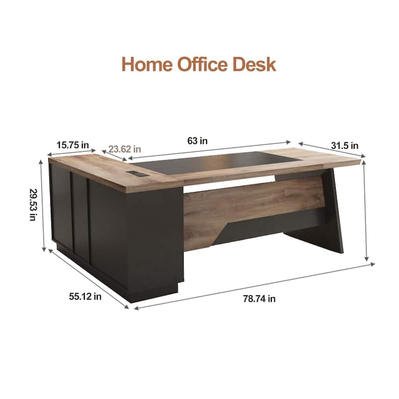 WESOME 78.74in Modern L-Shaped Executive Desk with Drawer 2-Tier Storage Shelves Cabinets