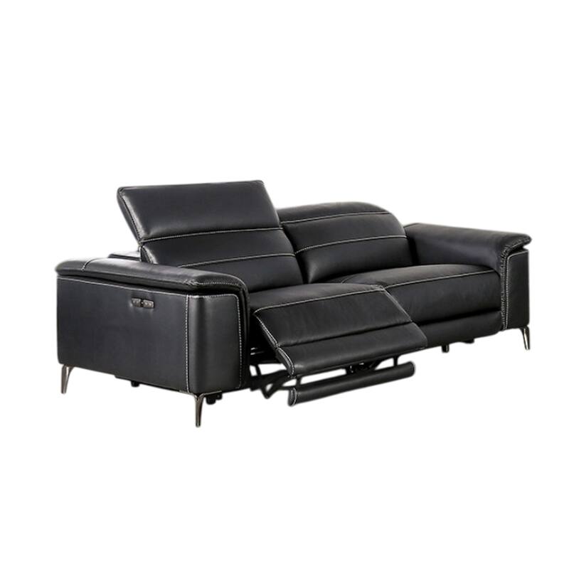 Cuny Power Reclining Sofa, Black Faux Leather, 88 Inch Wall Hug
