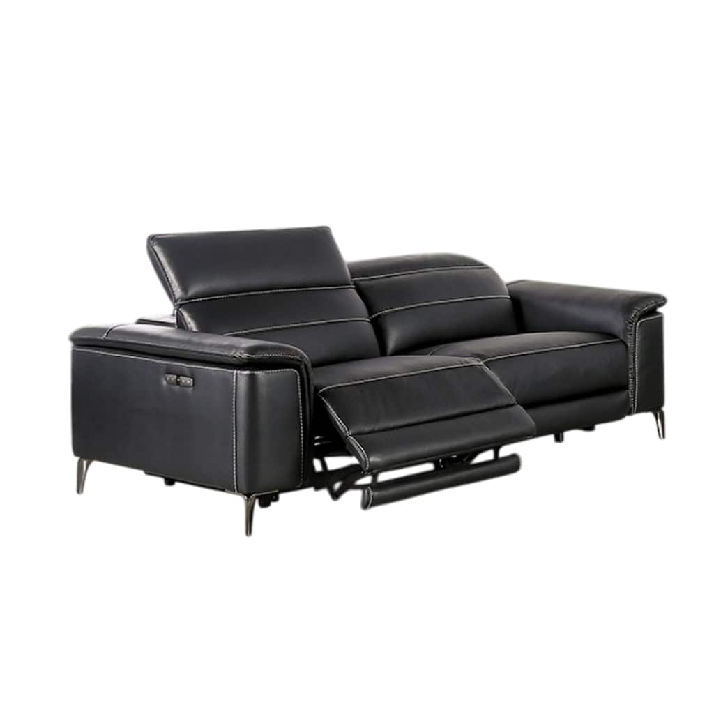 Cuny Power Reclining Sofa, Black Faux Leather, 88 Inch Wall Hug