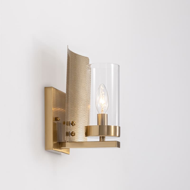 Vidalite Aurelia 1-Light Brass Wall Sconce, Single Light Wall Lamp in Brass Art-Deco Style with Clear Glass Shades - 9.5" x 6"