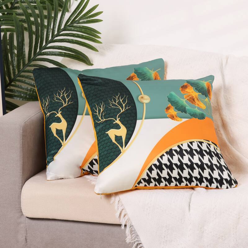 2 Pcs Patterned Flower Decorative Pillow Covers Satin Pillow Protector for Home