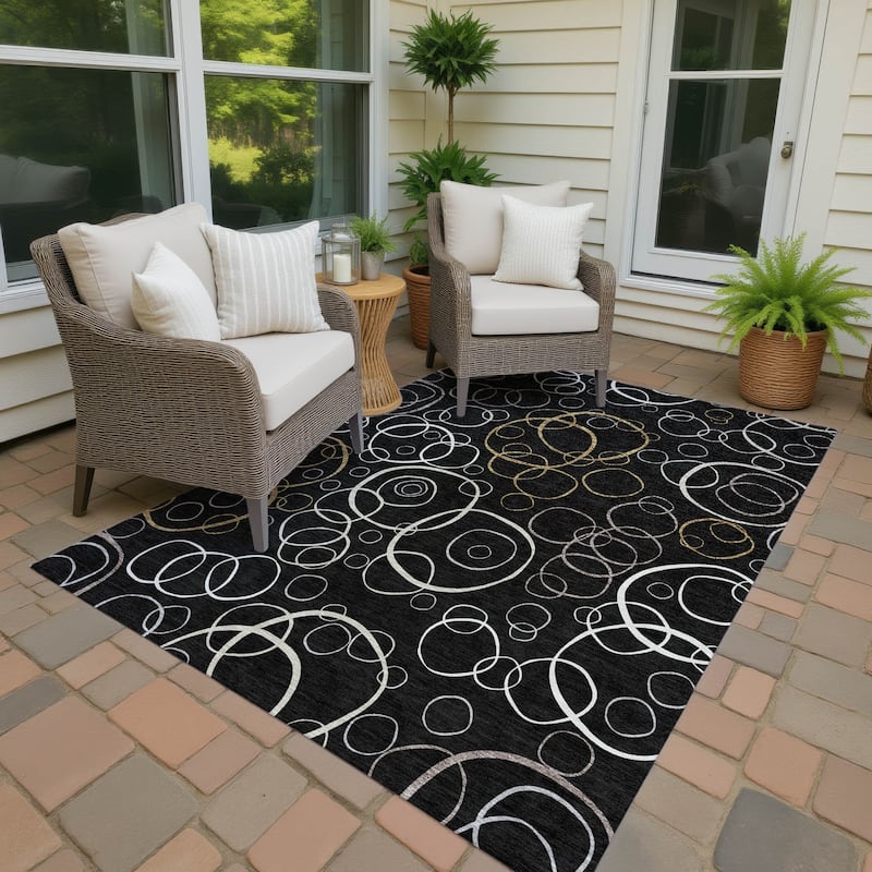Machine Washable Indoor/ Outdoor Contemporary Nexus Chantille Rug - Black - 5' x 7'6"