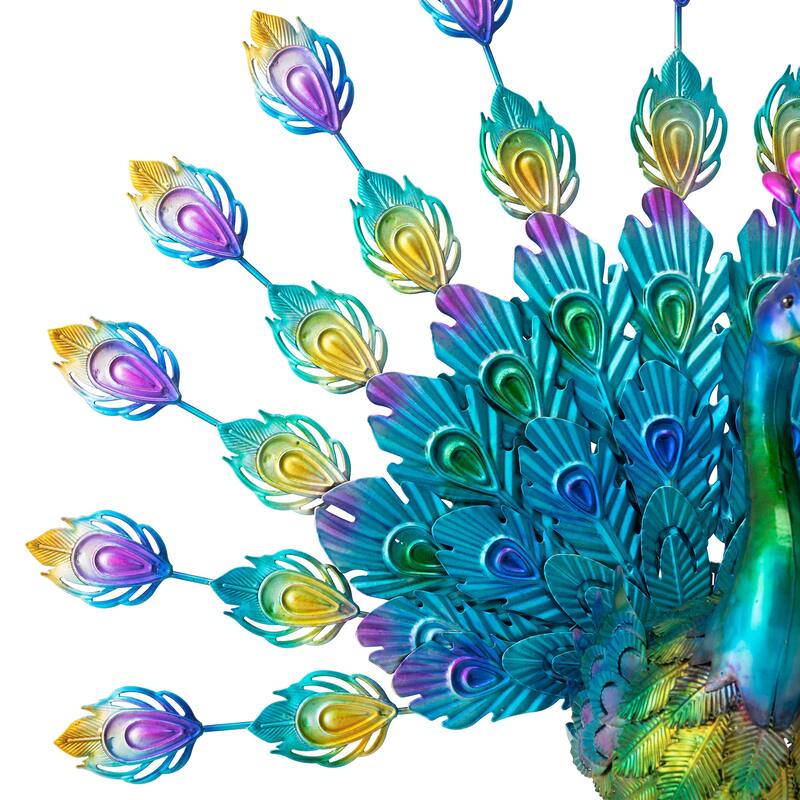 Glitzhome Metal Standing Peacock Garden Statue with Stakes for Indoor Outdoor