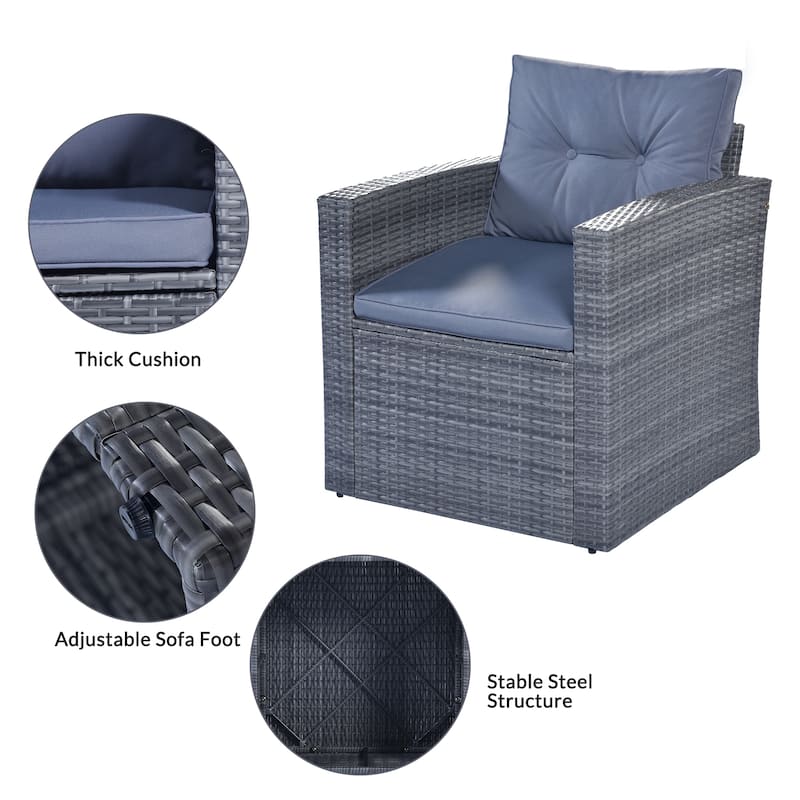 6-Piece All-Weather Wicker PE Rattan Conversation Sectional Set with Coffee Table