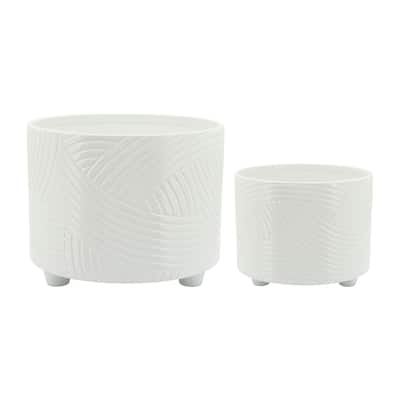 Set of 2 Swirl Footed Planters 10, 12" , White 12"H - 12.0" x 12.0" x 12.0"