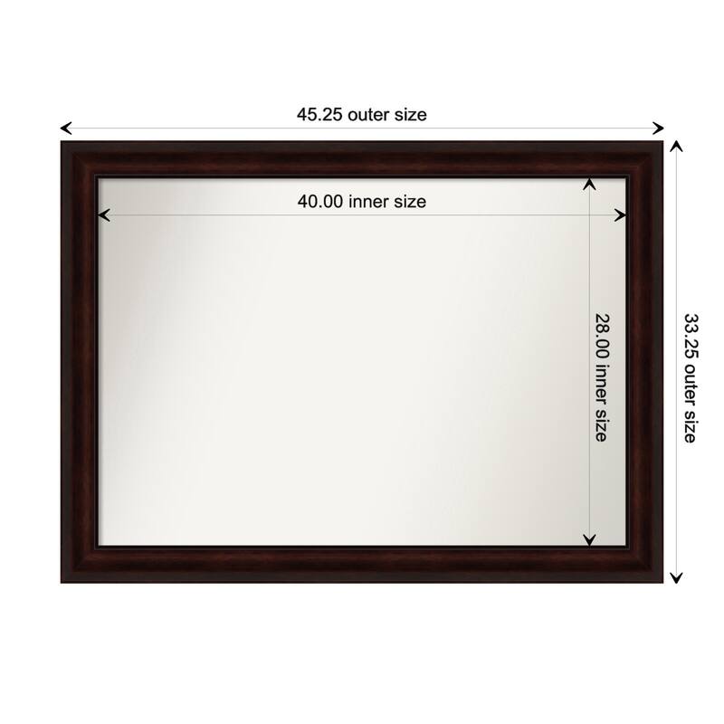 Coffee Bean Brown Framed Non-Beveled Custom Wall Mirror, Bathroom Vanity Mirror - Outer Size: 45.25 x 33.25