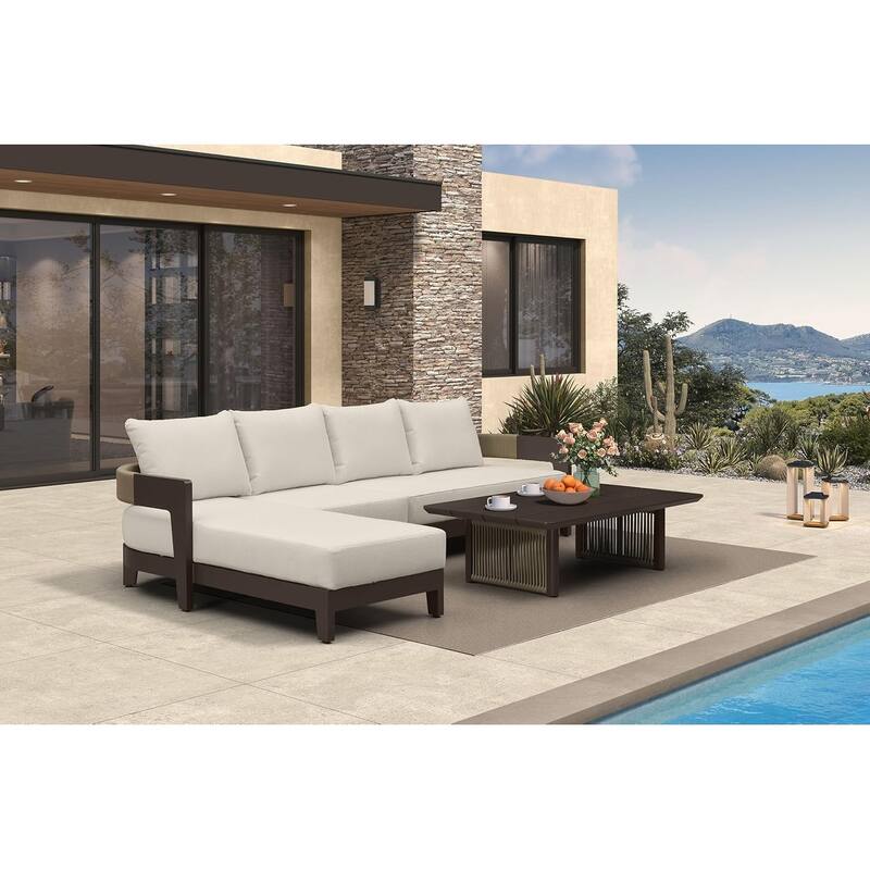 PURPLE LEAF Modern Aluminum Sectional Sofa with 7.87" Cushions for Yard Porch Deck Outdoor Conversation Sets - 4-Seat w/ Table - L-Shaped-Right