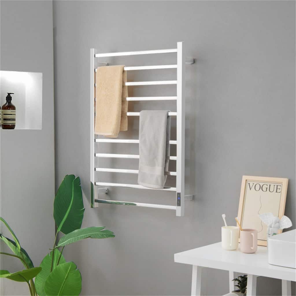 10 Bar Wall Mounted Electric Heated Towel Rack with Built-in Timer