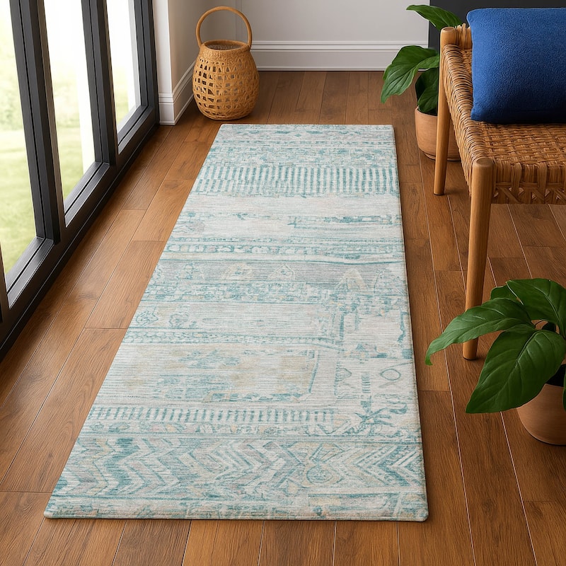 Premium Washable Super Soft Modern Global Mayfield Rug - 2'3" x 7'6" - Teal