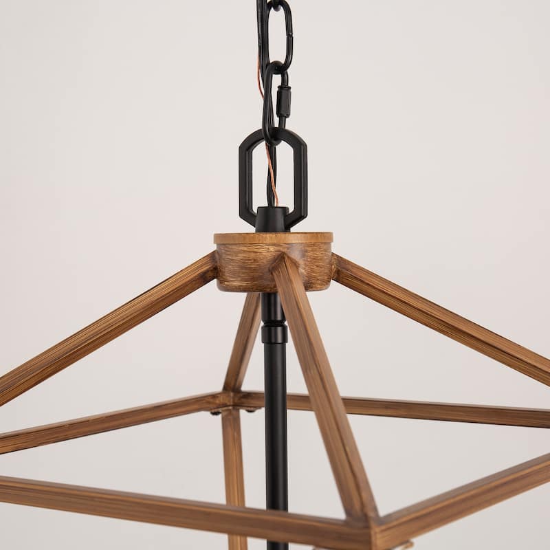 Farmhouse Lantern Chandelier 4-Light E12 Pendant Light, Black Wood