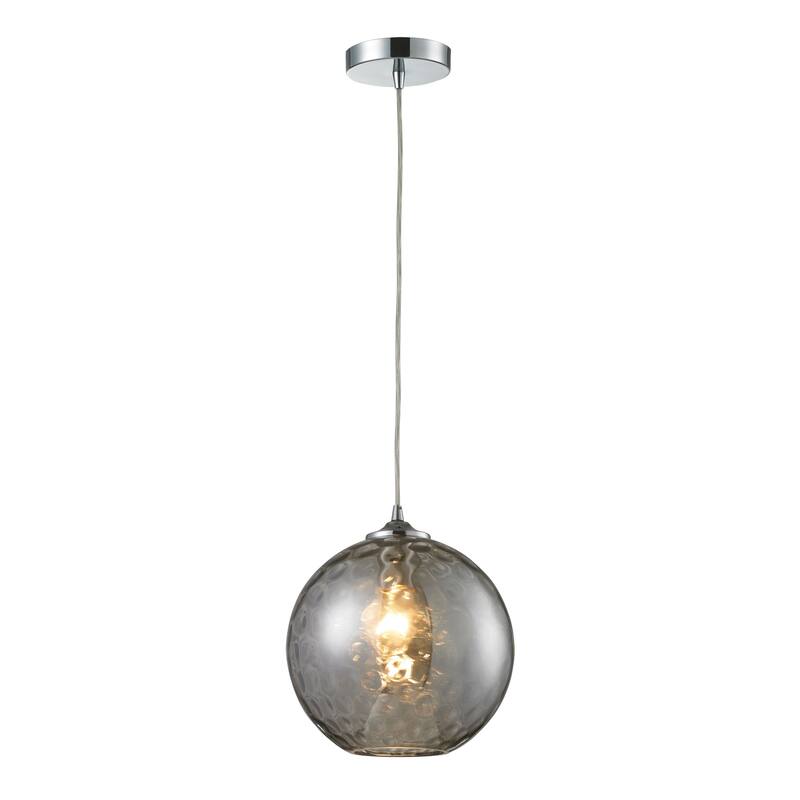 Watersphere 10-inch Wide 1-Light Glass Pendant in Polished Chrome - 10 in. Wide - Smoked Glass