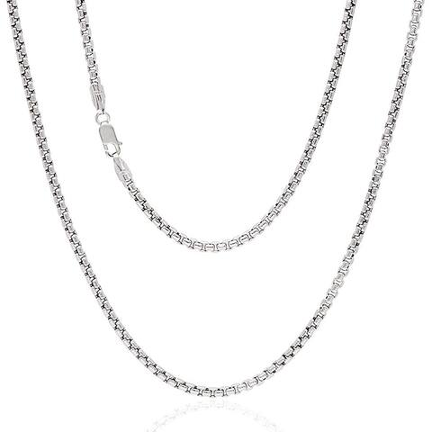Unisex Solid Italian 2.5mm Round Box Chain in Sterling Silver Necklace