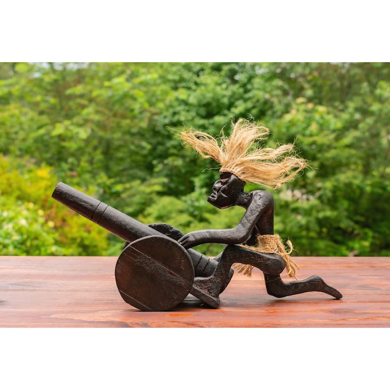 Primitive Firing Cannon Tribal Funny Statue Sculpture Tiki Bar Handcrafted Unique Gift Art - 11" wide x 6.5" tall x 3.5" deep
