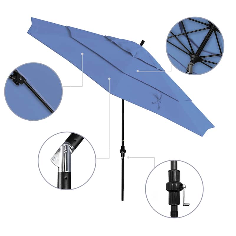 California Umbrella 11' Sun Master Patio Umbrella Black Aluminum Pole Fiberglass Ribs Crank Lift Tilt Pacifica Pacific Blue