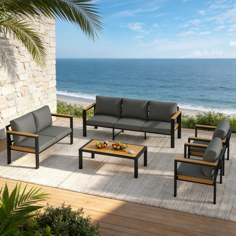 4/5/7-Piece Patio Conversation Set with Table, All-Weather Aluminum Furniture for Outdoor Living - Gray/Black