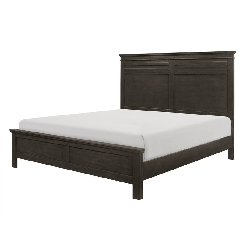 Transitional Charcoal Gray Queen Size Panel Bed with Wooden Finish