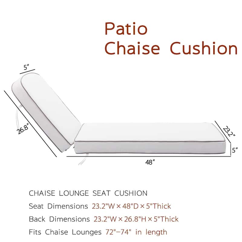 KINWELL Set of 2 Extra Thick Outdoor Chaise Lounge Cushions (5-inch Thick)