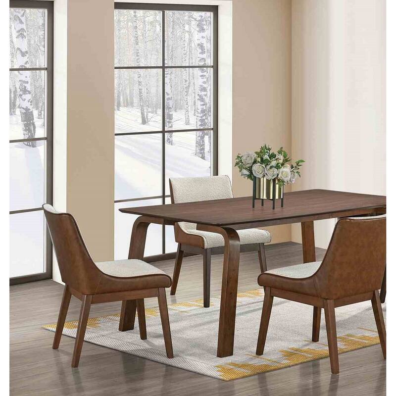 5pc Walnut Finish Modern Dining Set Table and Chairs