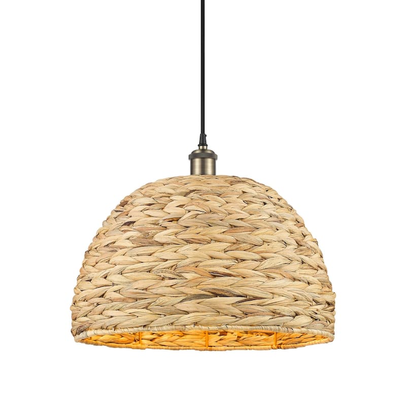 Innovations Lighting 516-1P-13-16 Woven Rattan Pendant Woven Rattan - Black Antique Brass / Natural
