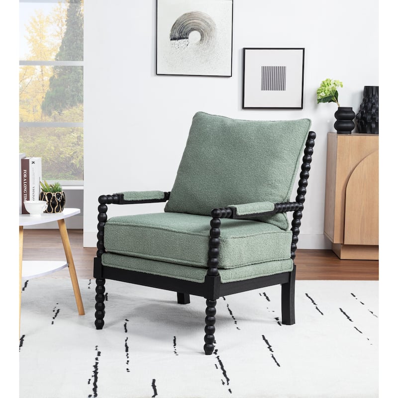 SEYNAR Mid Century Teddy Velvet Fabric Wood Accent Armchair with Cushion Set of 2