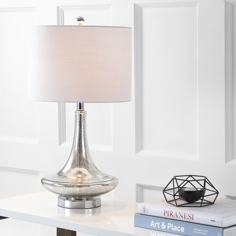 Ames 25.5" Glass Teardrop LED Table Lamp, Mercury Silver/Chrome (Set of 2) by JONATHAN Y