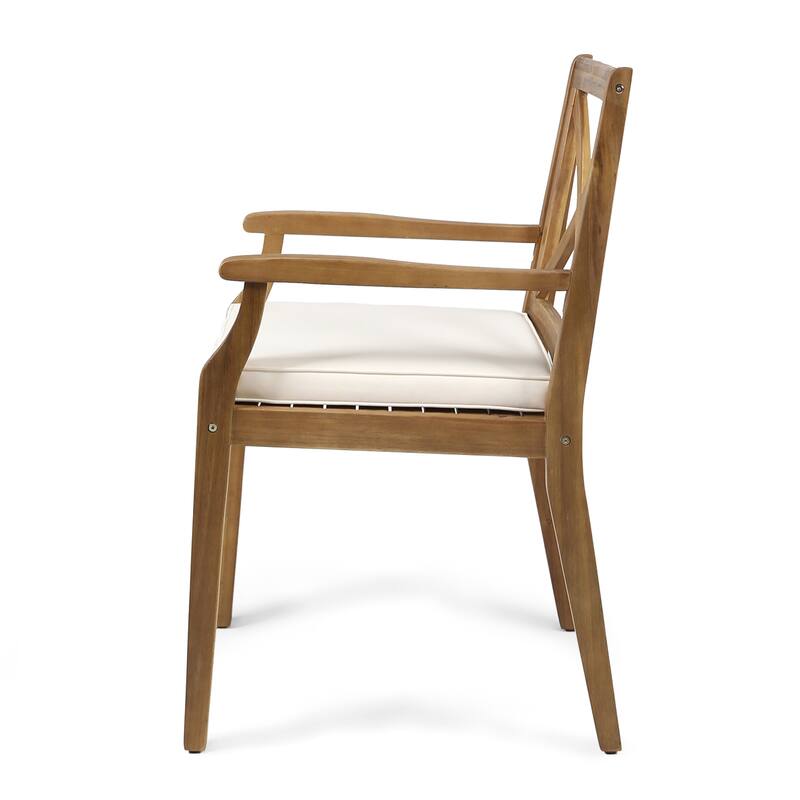 Christopher Knight Home - Modern 7-Piece Solid Acacia Wood Extendable Outdoor Dining Set with Cream Cushioned Chairs