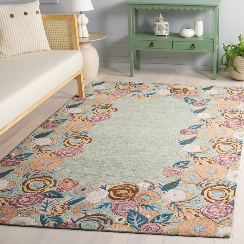 SAFAVIEH Handmade Jardin Mizue Floral Wool Rug - Sage/Rust - 6' Square