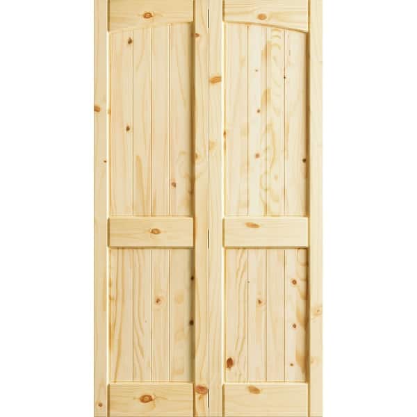 Frameport Kpn Bi Nr4p 6 2 3x2 H Knotty Pine 24 By 80 Rebated 4 Panel Arch Top Interior Bifold Door With Installation Hardware