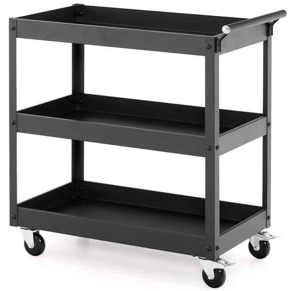 slide 2 of 13, Costway 3-Tier Utility Cart Metal Mental Storage Service Trolley - See details Black