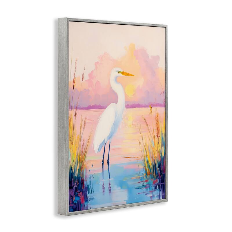 Stupell Egret under Beaming Sunset Framed Giclee Art Design By Arlington Prints