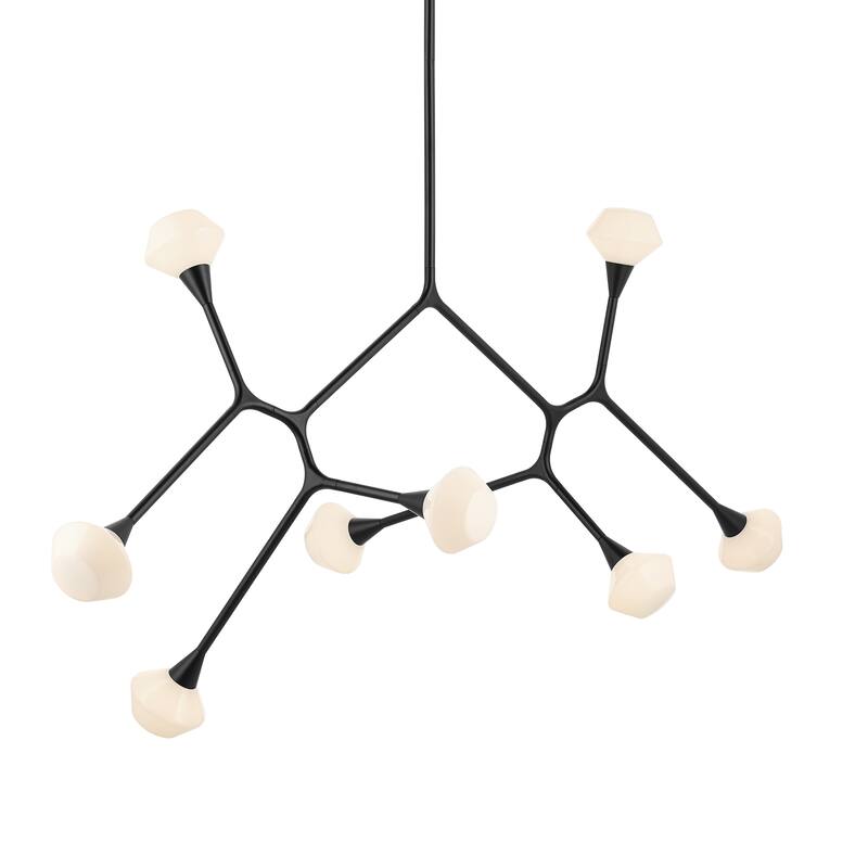 Cassius 61.25 Inch 8 Light Convertible Chandelier with Opal Glass in Black